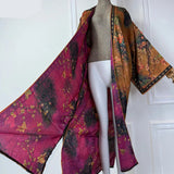 Angel's Double-sided Printed Silk Feel Duster Boho Cover Up Long Sleeve Kimono