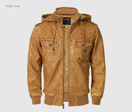 Woodsman PU Leather Jacket Cashmere Fleece Lined Hoodies