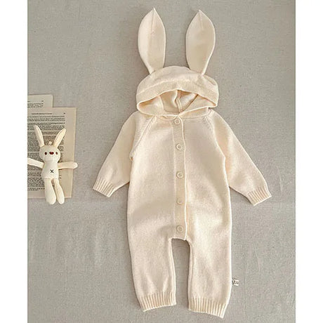 Baby and Toddler Knitted Romper Bear Bunny Ear Hooded Jumpsuits for Boys Girls