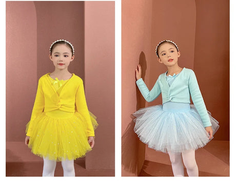 Plush Girls Ballet Wrap Tops Long Sleeve Dance Warm Up Sweater