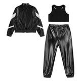 Girls Hip-hop Dance Outfit Streetwear Racer Back Tank Crop Top + Long Sleeve Jacket + Pants 3Pcs/Set