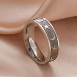 Boho Moon Star Ring Matte Gold Colour Stainless Steel Band Rings