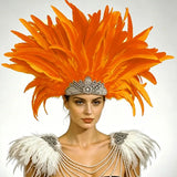 Venetian Carnivale Style Glitter Sequins Feather Crown Costume Headpeice