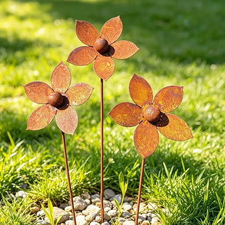 1/3pcs Rusty Metal Flower Garden Decorative Ground Stakes