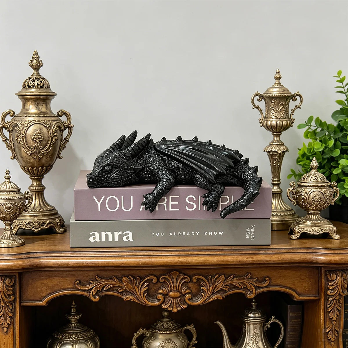 Resin Sleeping Baby Dragon Bookshelf Ornament
