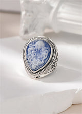 Elena's Spirit S925 Sterling Silver Rings Waterdrop Shaped Shell Agate Cameo Jewellery