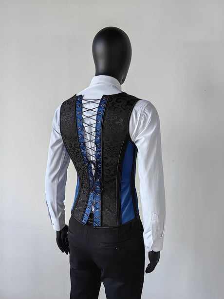 Vintage Circus Men's Boned Waistcoat Corset Vest Lace Up Burlesque Performance Stage Costume
