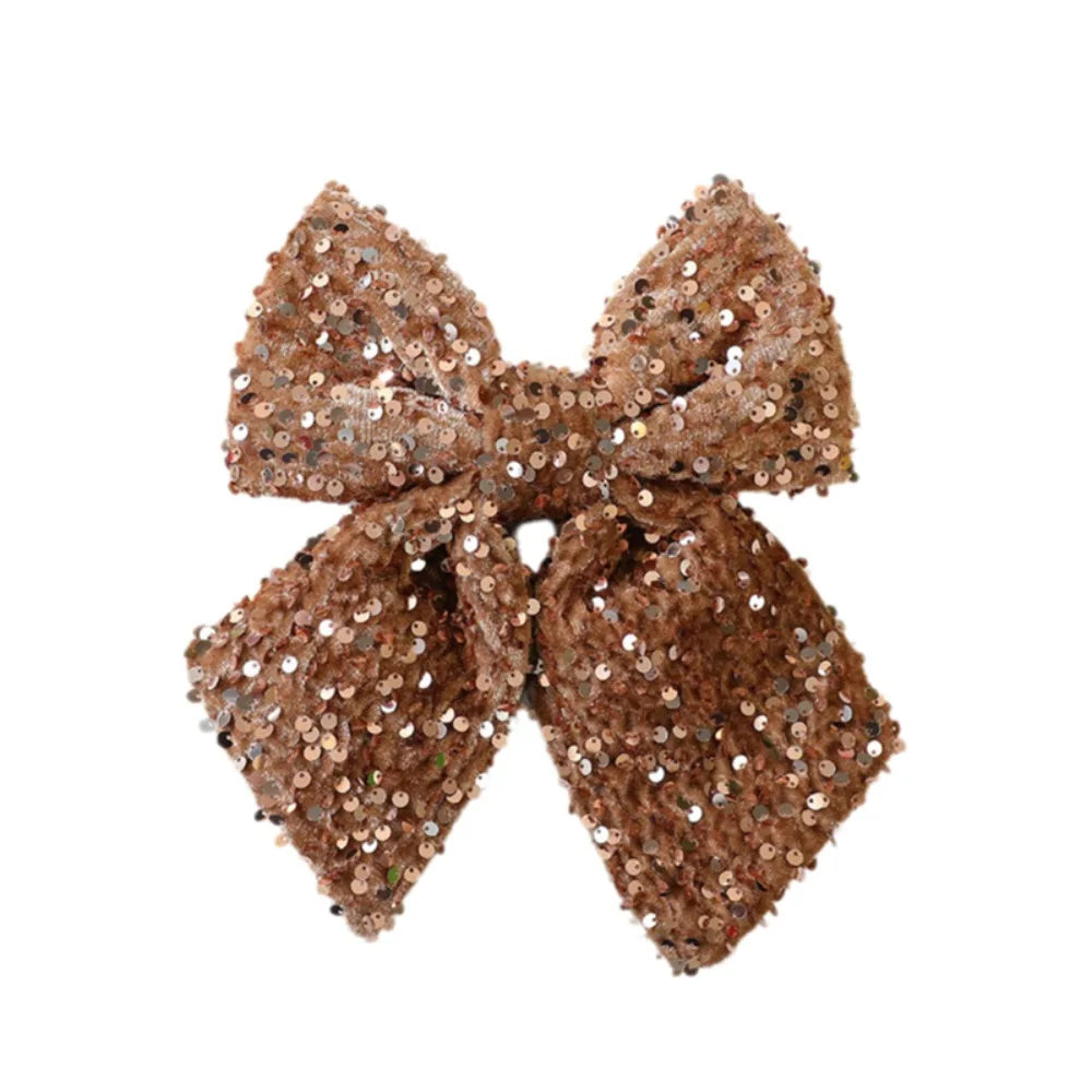 Sparkling Christmas Bow with Ribbon Christmas Tree Bowknot Flocked Wreath Xmas Decorations