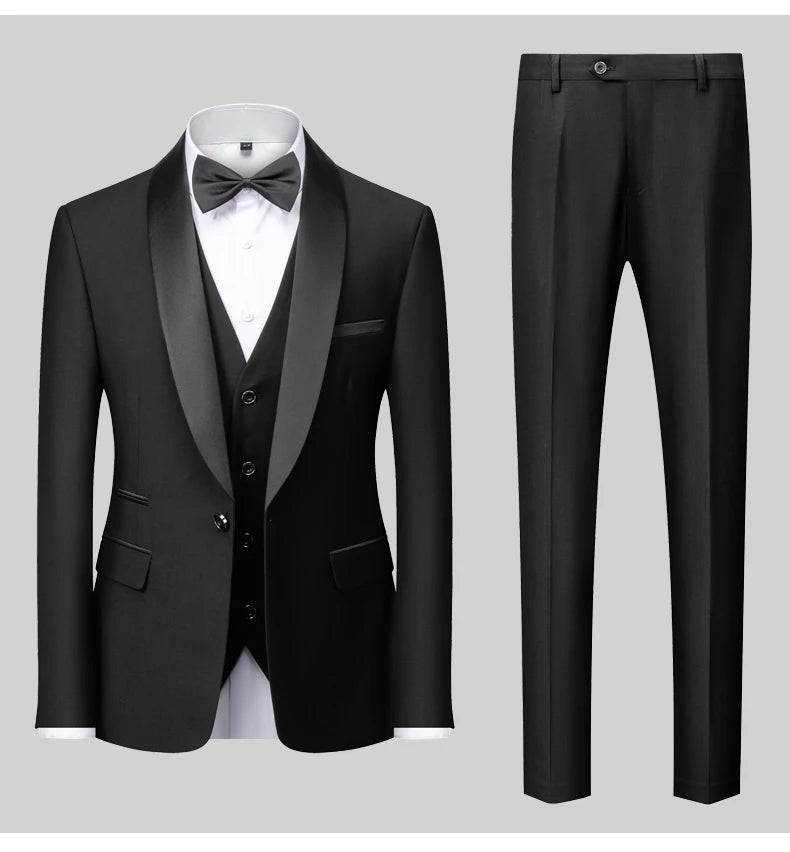 Mens Tuxedo Three Piece Suit Blazer with Trousers and Vest