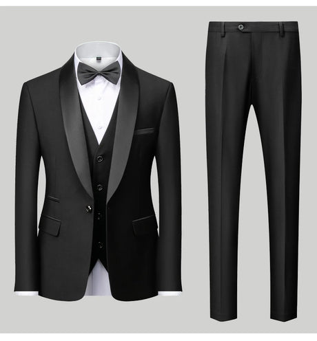Mens Tuxedo Three Piece Suit Blazer with Trousers and Vest