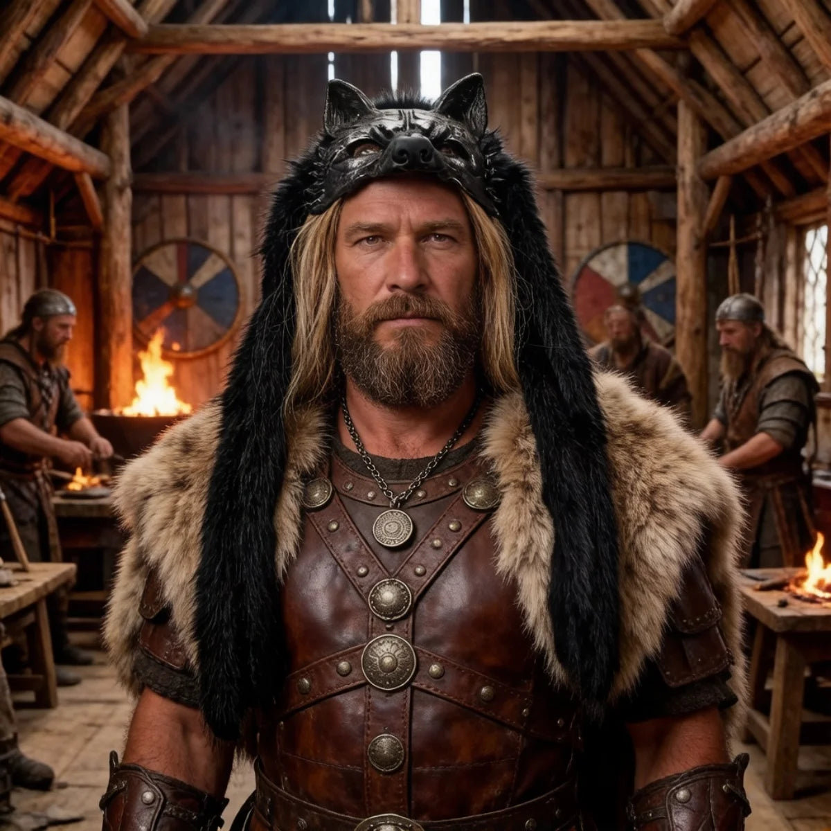 Unisex Viking Faux Fur Headdresses and Wolf Head Masks
