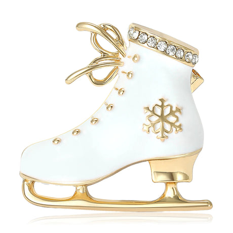 Red Enamel Christmas Ice Skating Boot Shoe Brooches