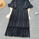 Petal Sleeves Pleated Tassel Dress Eight Colours