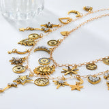 Celestial Charm Sun Flower Stars Moon Heart Charms Multi Layered Necklaces