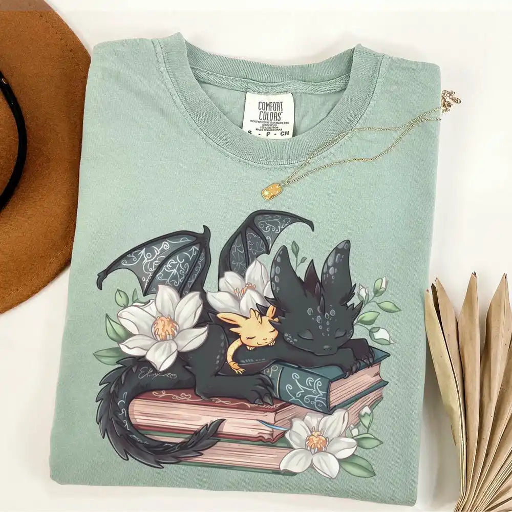 Fantasy Book Lover Dragon T-Shirt 100% Cotton