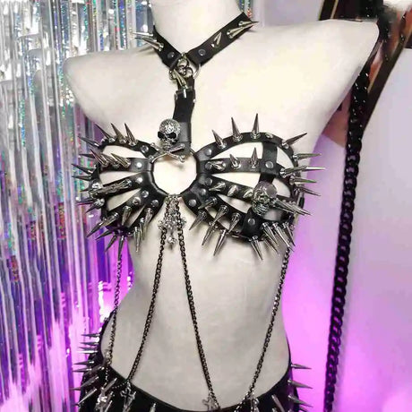 Spike Rivet Studded Goth Punk Rock Grunge Revival Skull Chest Harness