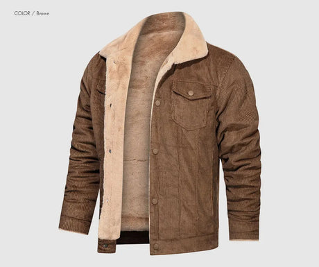 Woodsman Winter Corduroy Jackets Thick Warm Faux Fur Collar Bomber Coat