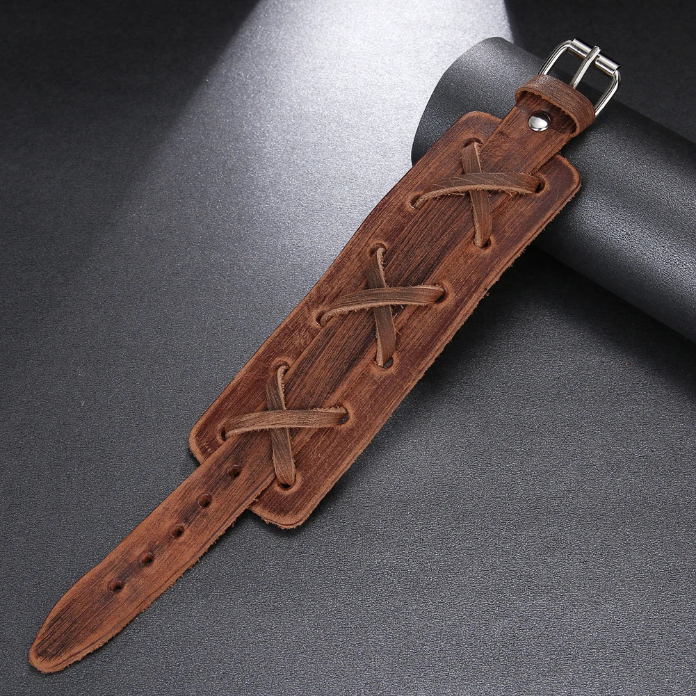Genuine Leather Wristband Bracelet for Men Handmade Wrist Cuff