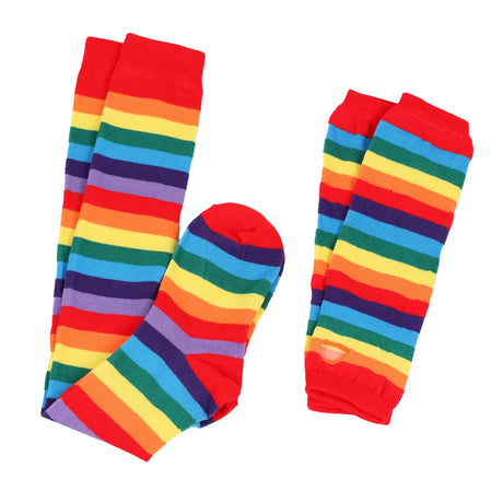 Rainbow Brite Striped Socks and Arm Warmer Gloves
