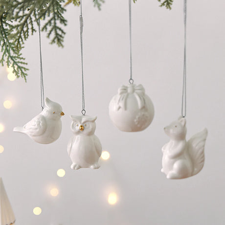 White Ceramic Christmas Tree Ornaments Snowman Reindeer Xmas Hanging Decor
