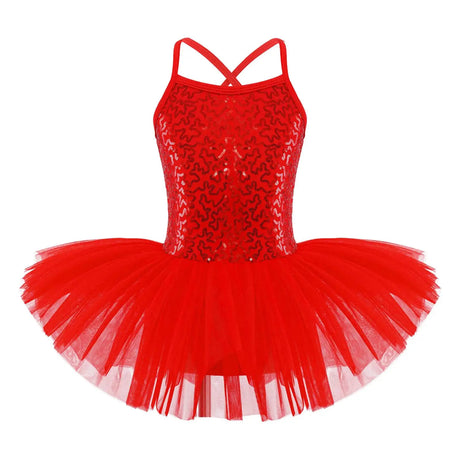 Girls Shiny Sequins Tutu Ballet Dance Dress Leotard Skate Wear Ballerina Fairy Party Costume