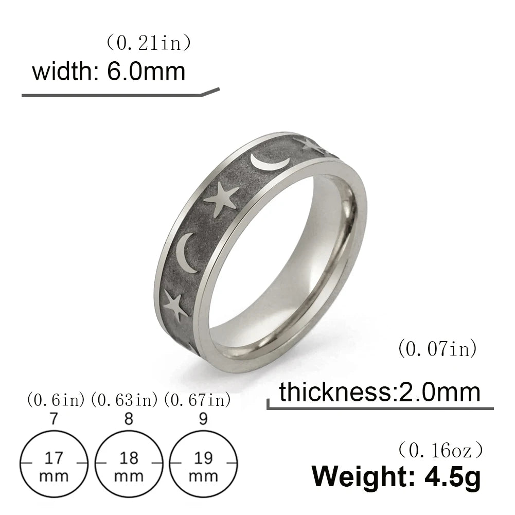 Boho Moon Star Ring Matte Gold Colour Stainless Steel Band Rings