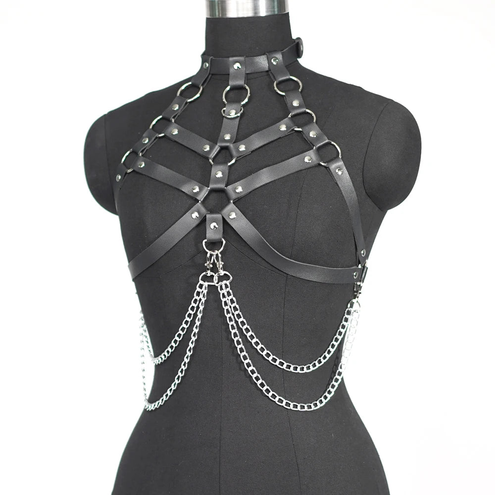 Rib Cage Harness Chest Body Harness Gothic Punk Faux Leather & Chains