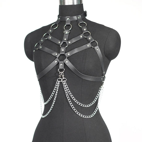 Rib Cage Harness Chest Body Harness Gothic Punk Faux Leather & Chains
