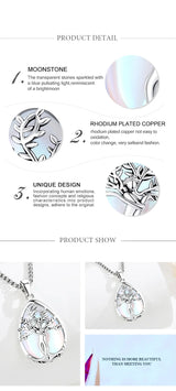 Tree of Life Goddess Moonstone Crystal Stone Pendant Necklace