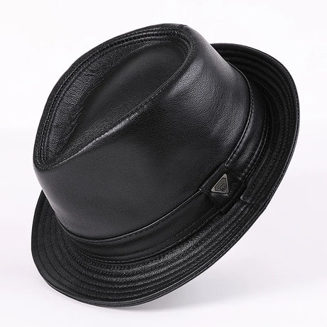 Genuine Leather Cowhide Short Brim Black/Brown Hat