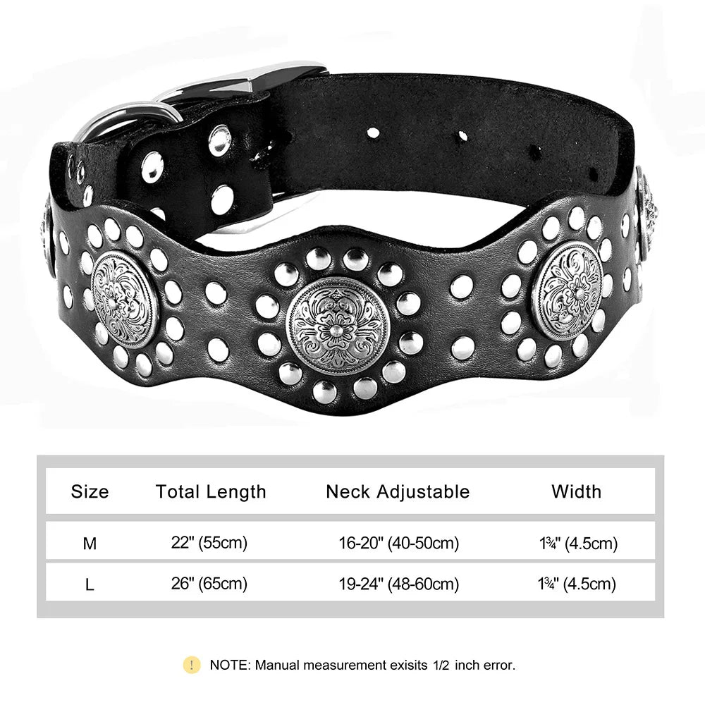 Genuine Leather Dog Collar 2inch Wide Rivets and Spikes Medieval Cosplay