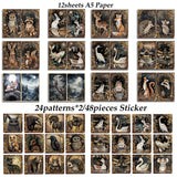 60 pieces Art Papers and Stickers Forest Crown Animals Ephemera DIY Scrapbooking Gallery Wall Set
