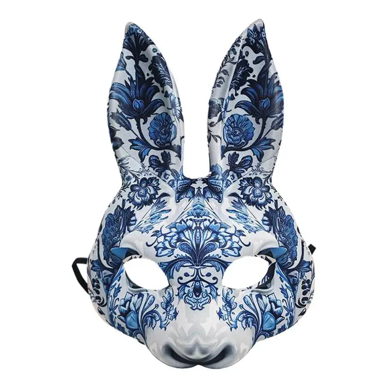 Blue Floral Porcelain Rabbit Masquerade Mask Costume Easter Decor