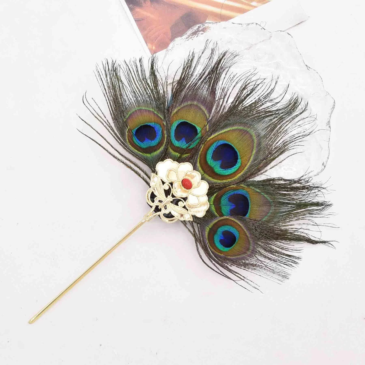Peacock Feather Hairpins