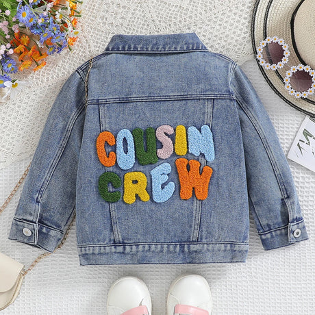 Cousin Crew and Sisters Letter Printed Denim Jackets for Girls