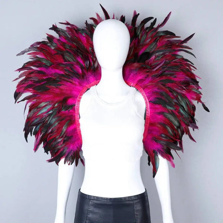 Rainbow Carnival Feather Cape Collar Shrug Mardi Gras Festival Wear