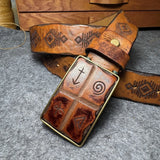 Norse Viking Runes Genuine Leather Men's Belt Pure Copper Buckle