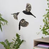 Set of Three Wooden Black Bird Wall Art Decor