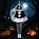Women Pierrot Clown Costume 3Pcs Halloween Clown Cosplay Set