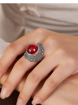 The Sage One's S925 Sterling Silver Rings Ancient Emboss Pattern Corundum