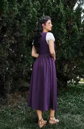 Medieval Cosplay Costume Women Two Layer Lace Up Bodice Dress
