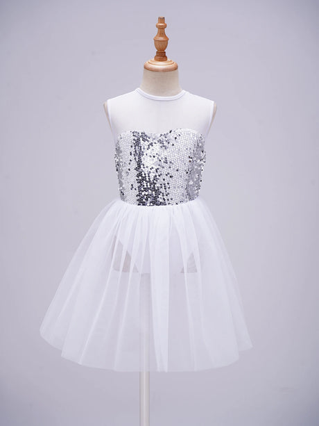 Girls Ballet Gymnastics Figure Ice Skating Sequin Leotard Tutu Dress Performance Dancewear