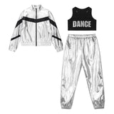 Girls Hip-hop Dance Outfit Streetwear Racer Back Tank Crop Top + Long Sleeve Jacket + Pants 3Pcs/Set