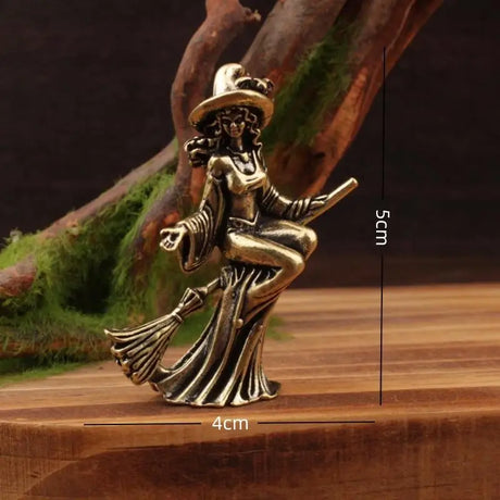 Brass Witch on Broom Figurine Tea Pet
