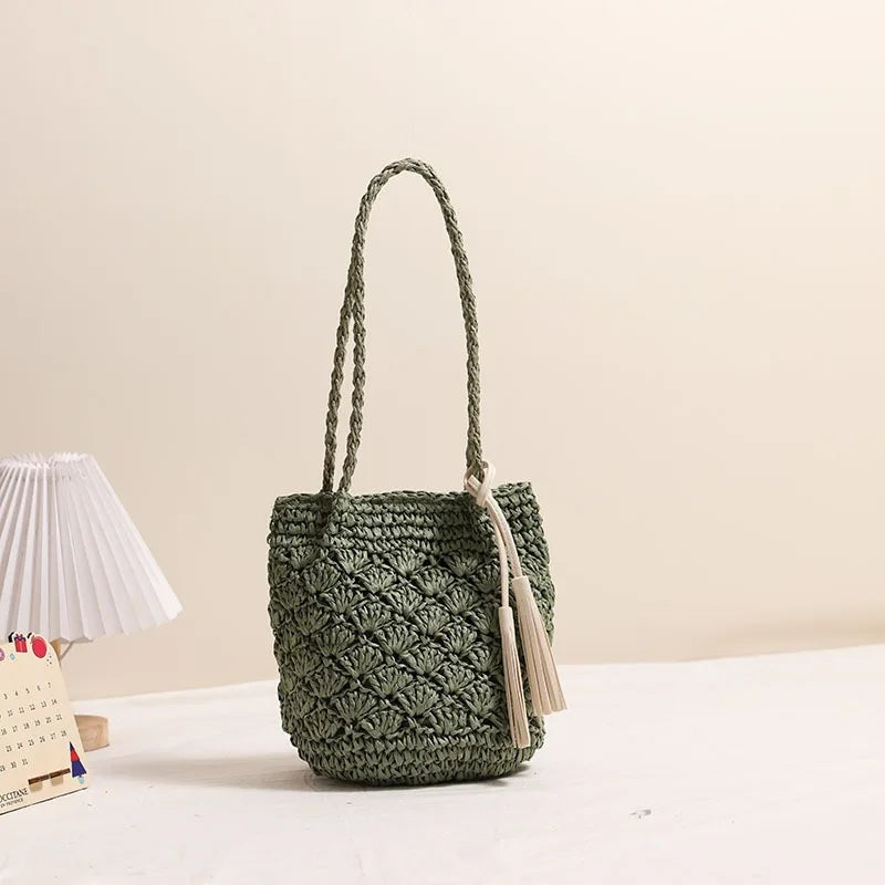 Straw Tassel Shoulder Bags Vacation Beach Bags Boho Travel Tote