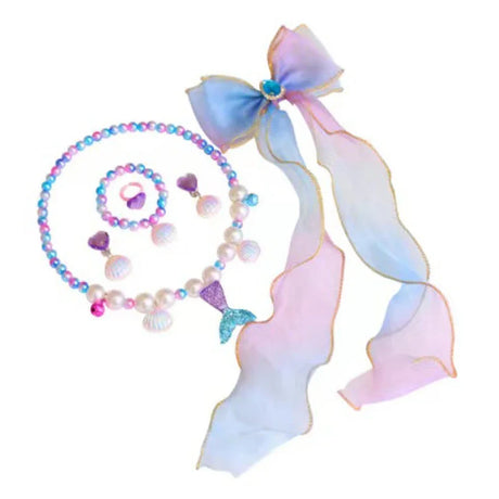 Mermaid Accessories Gloves Wand Crown Jewellery Set Wig Necklace Braid Cosplay Halloween Birthday Party