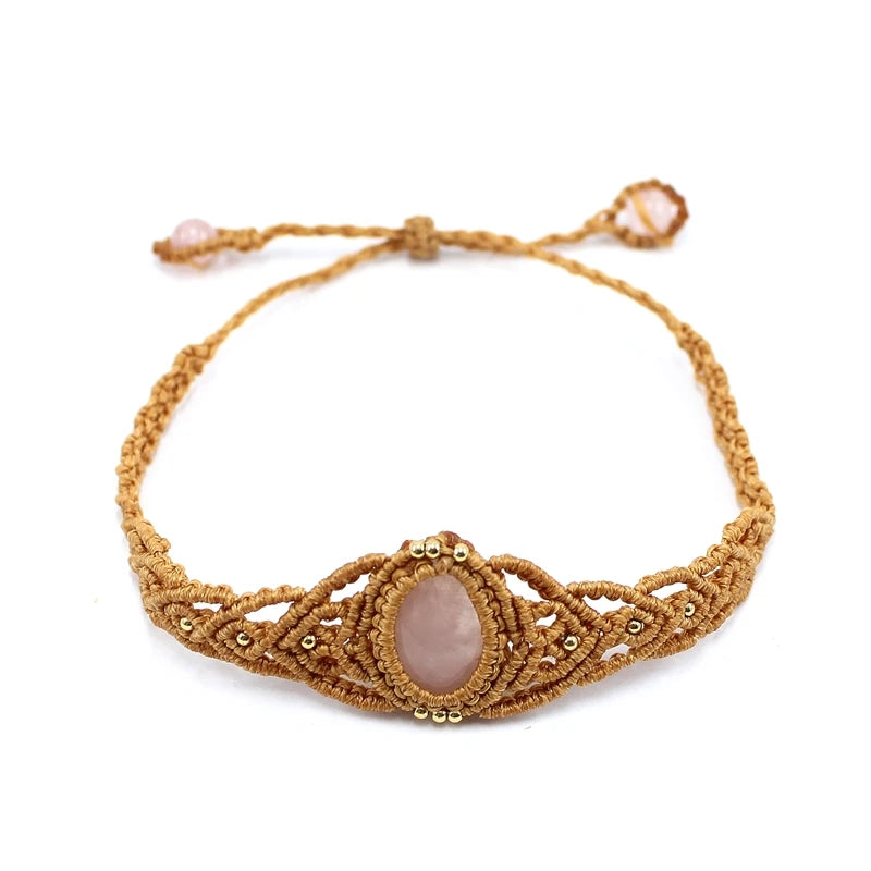 Natural Stone Braided Wax Cord Adjustable Bracelets Rose Quartz Lapis Lazuli Amethyst