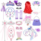 Mermaid Accessories Gloves Wand Crown Jewellery Set Wig Necklace Braid Cosplay Halloween Birthday Party