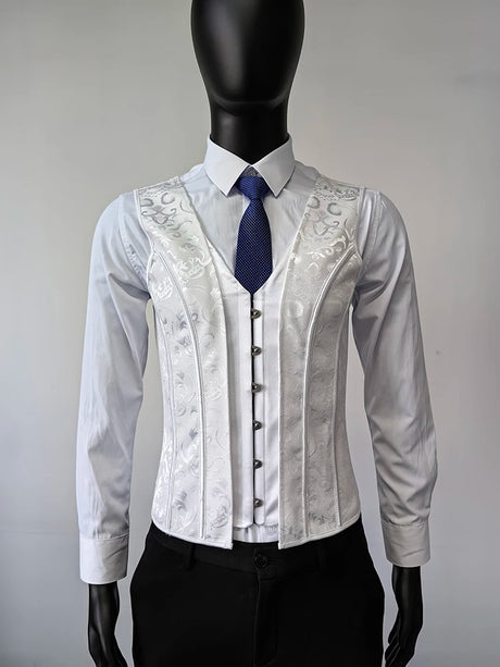 Men's Formal Boned Waistcoat Corset Vest Lace Up Burlesque Performance Stage Costume