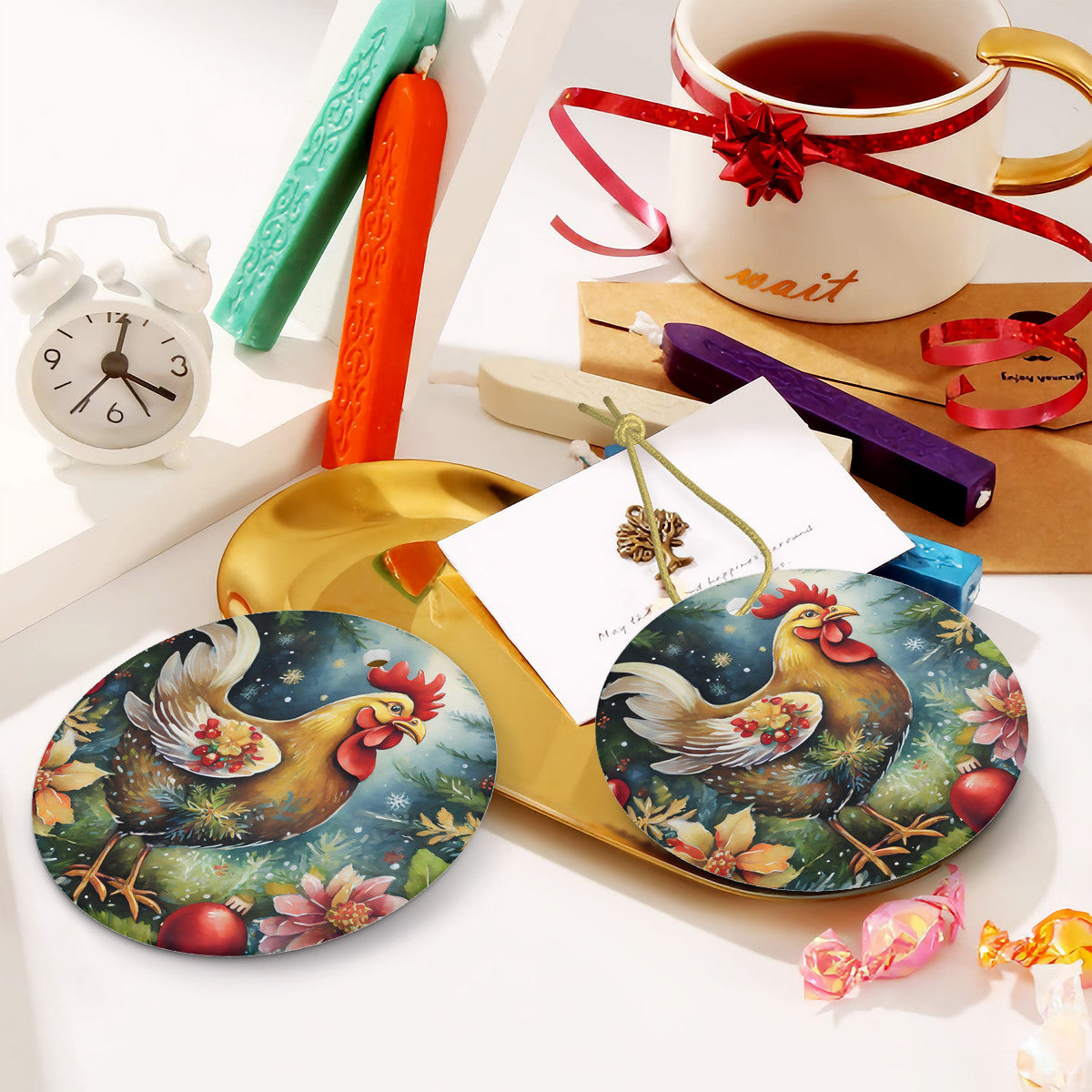 Chicken Ceramic Christmas Ornament